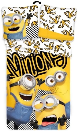 Minions sengetøj 140x200 cm - Minions figur sengesæt - 2 i 1 design - Sengelinned i 100% bomuld